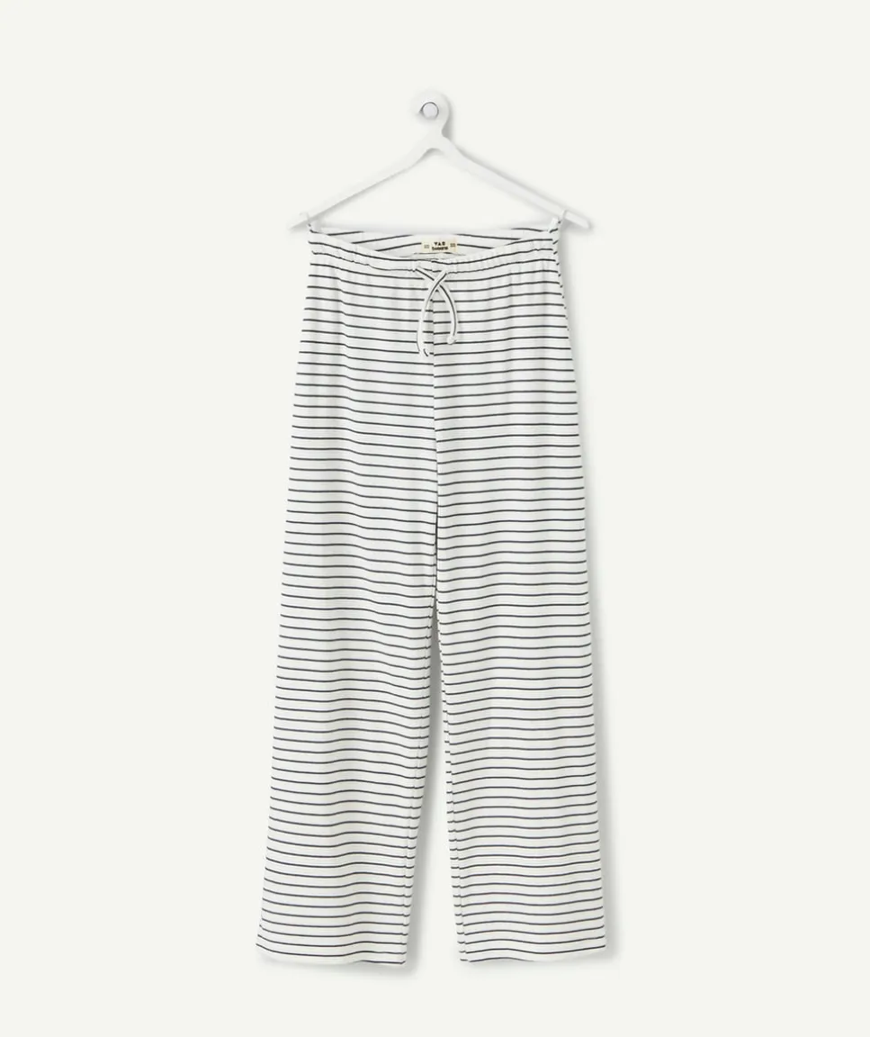 Pantalon fille large rayé blanc et bleu