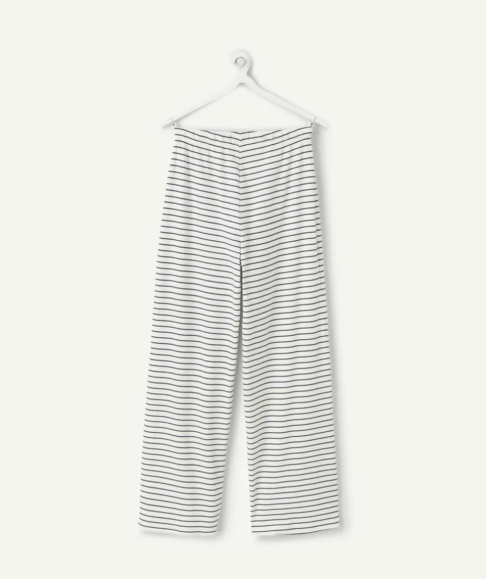Pantalon fille large rayé blanc et bleu