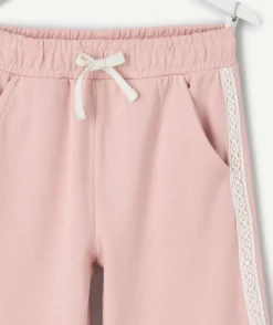 Pantalon fille large rose dentelle taille élastique