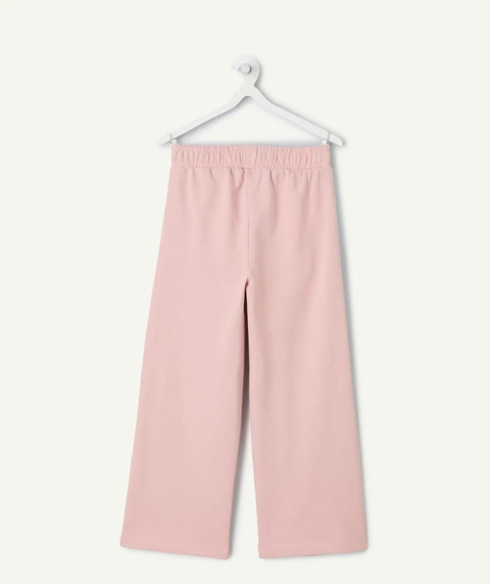 Pantalon fille large rose dentelle taille élastique
