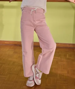 Pantalon fille large rose dentelle taille élastique