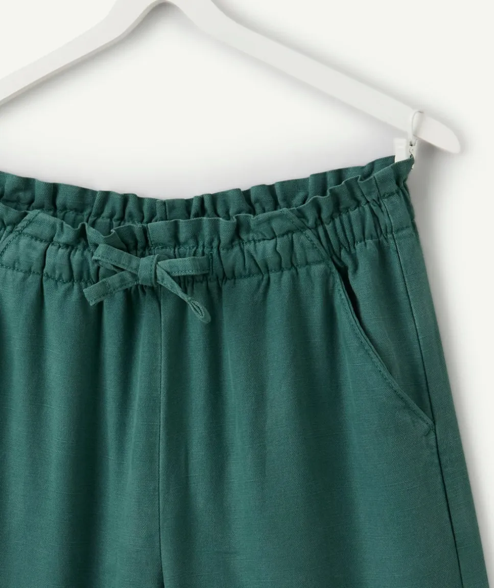 Pantalon fille large uni vert taille élastiquée