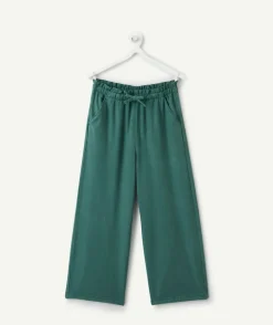 Pantalon fille large uni vert taille élastiquée