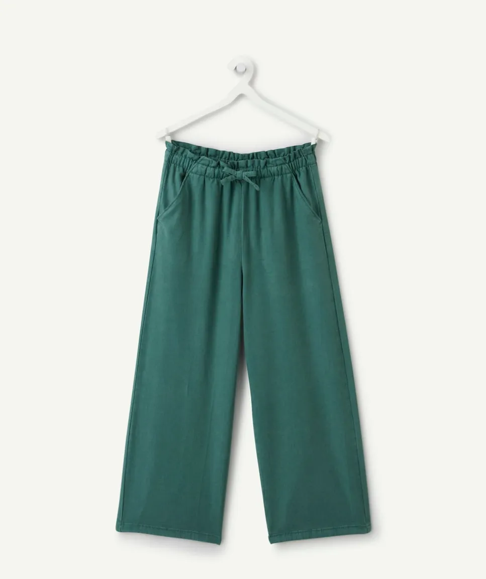 Pantalon fille large uni vert taille élastiquée