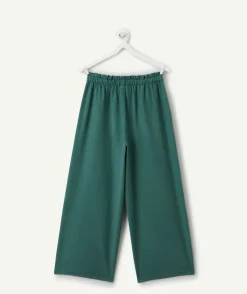 Pantalon fille large uni vert taille élastiquée