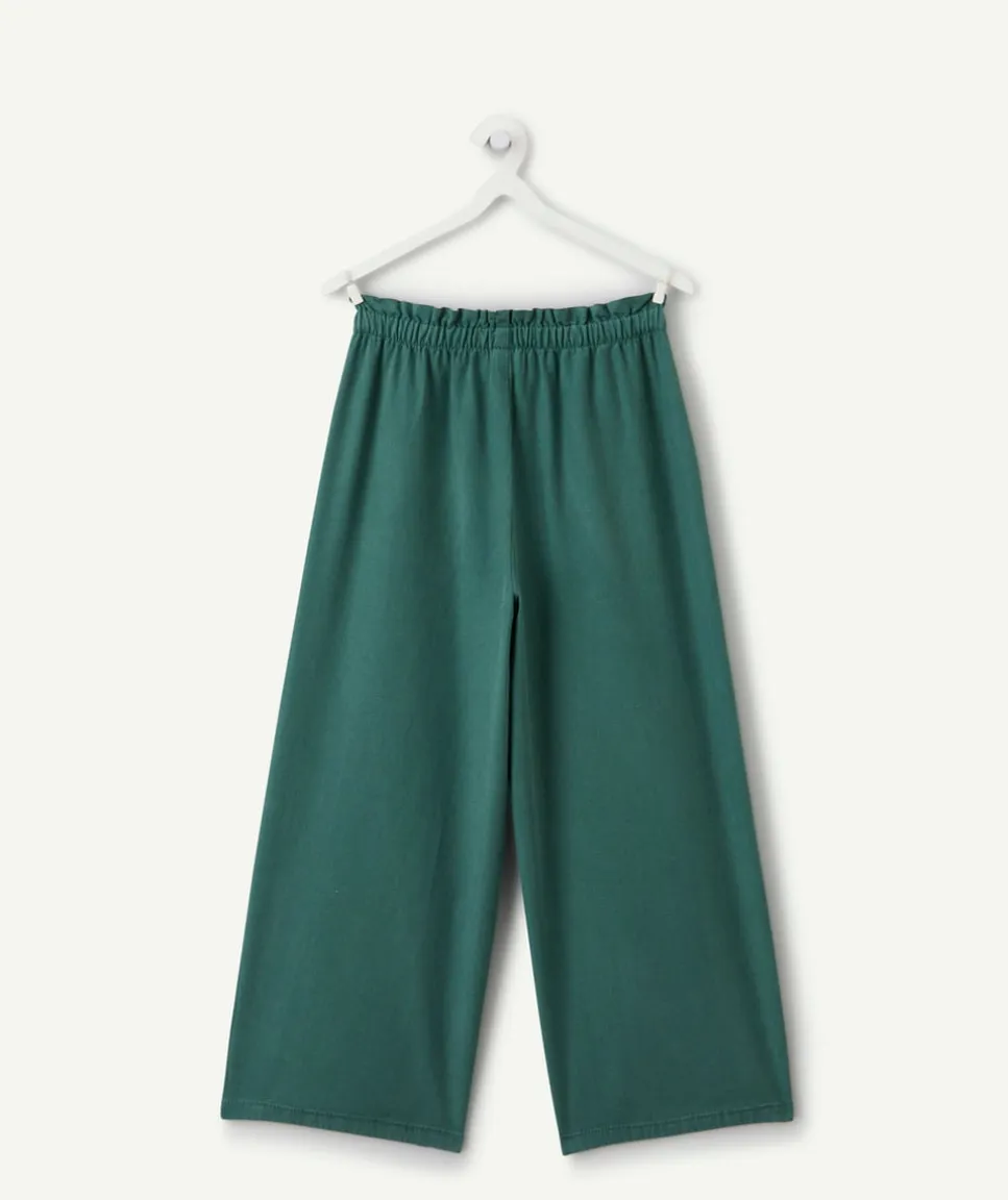 Pantalon fille large uni vert taille élastiquée