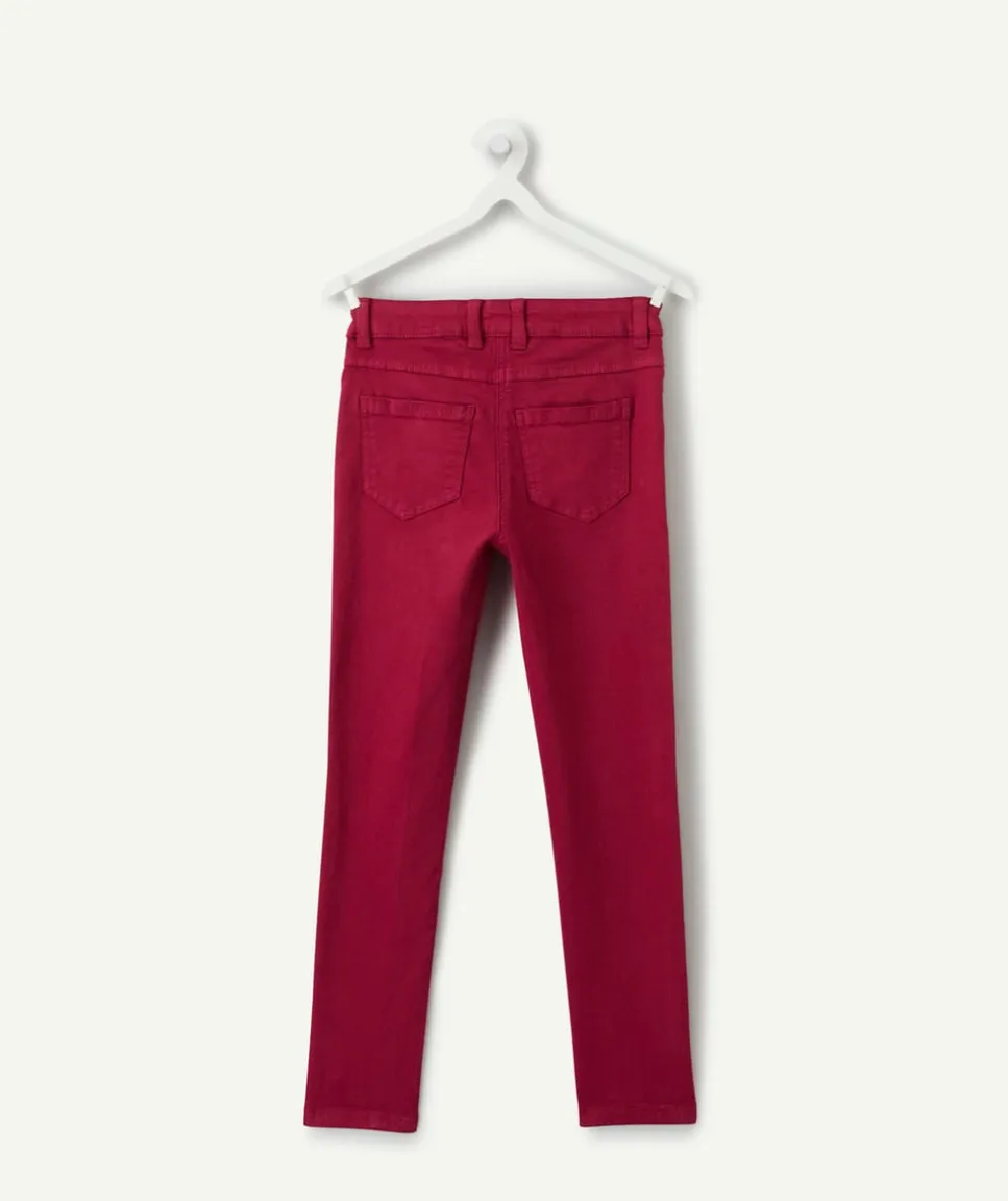 Pantalon fille skinny bordeaux ceinture fantaisie