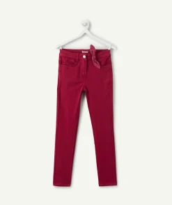 Pantalon fille skinny bordeaux ceinture fantaisie