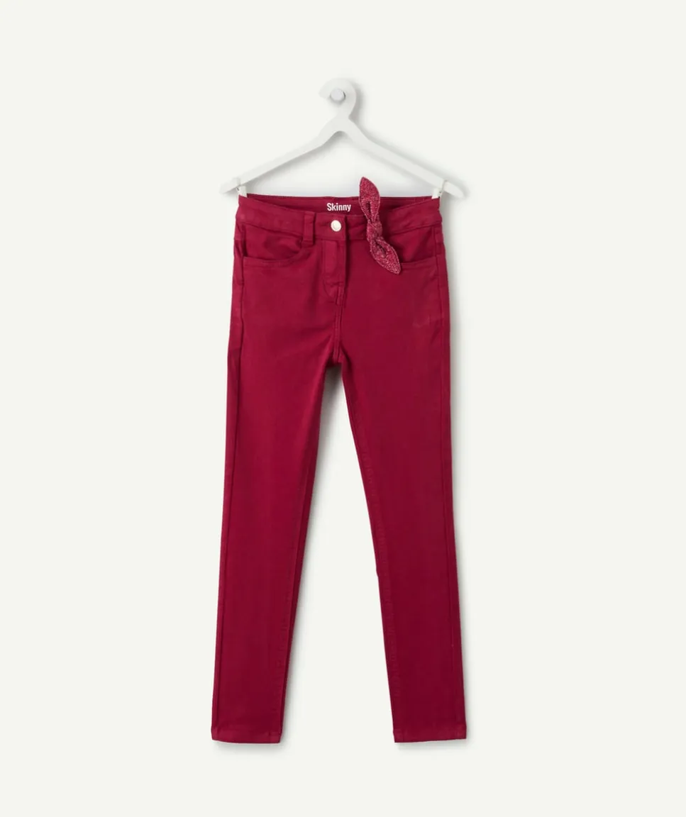 Pantalon fille skinny bordeaux ceinture fantaisie