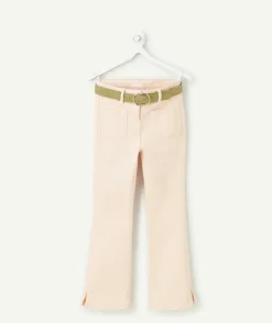 Pantalon flare fille rose avec ceinture