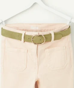 Pantalon flare fille rose avec ceinture