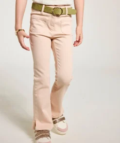 Pantalon flare fille rose avec ceinture