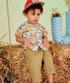 Pantalon fluide bébé garçon kaki avec poches