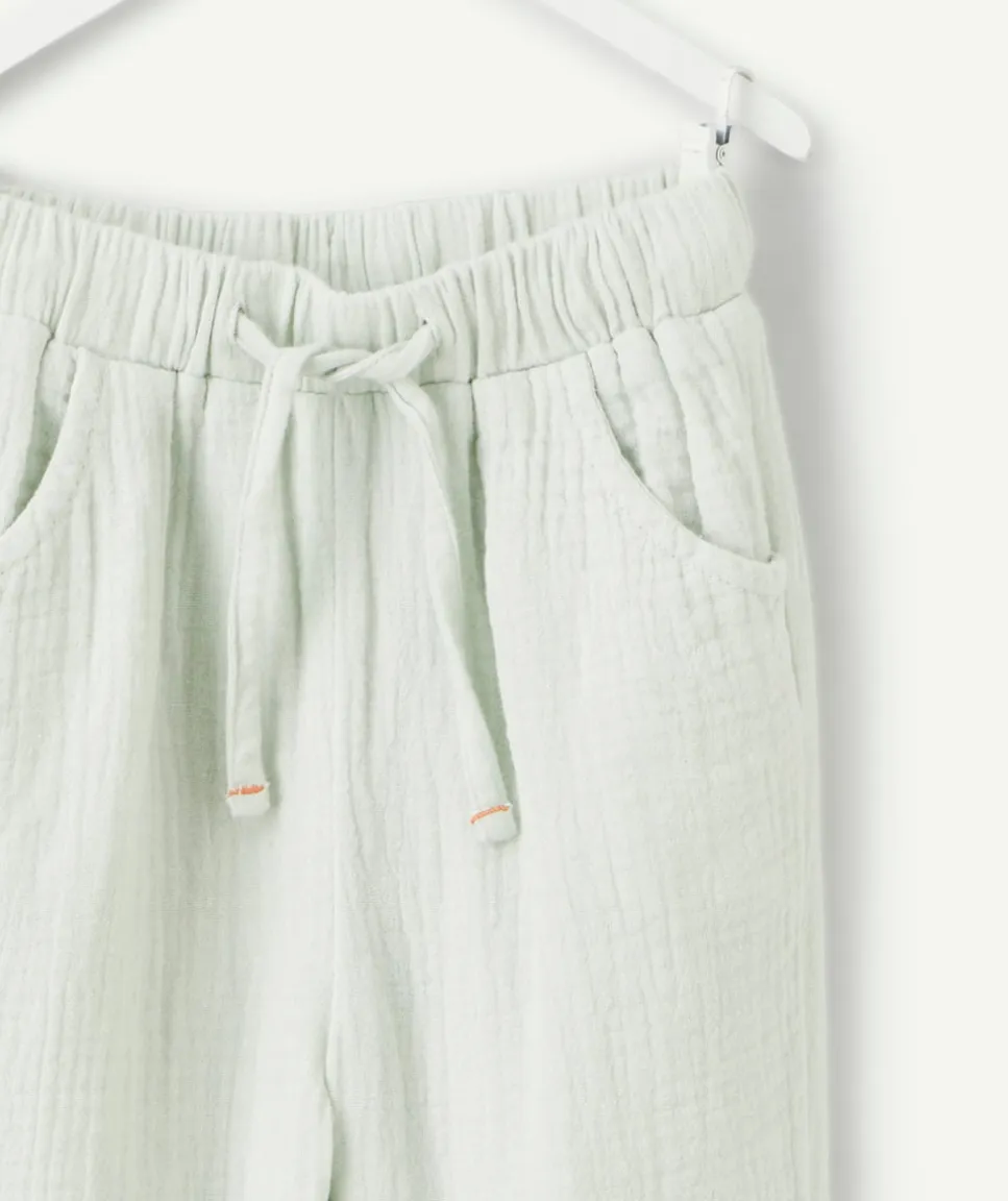 Pantalon fluide gaz de coton bébé garçon vert