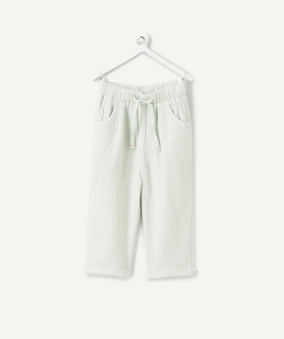 Pantalon fluide gaz de coton bébé garçon vert