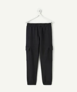 Pantalon garçon cargo noir taille élastiquée