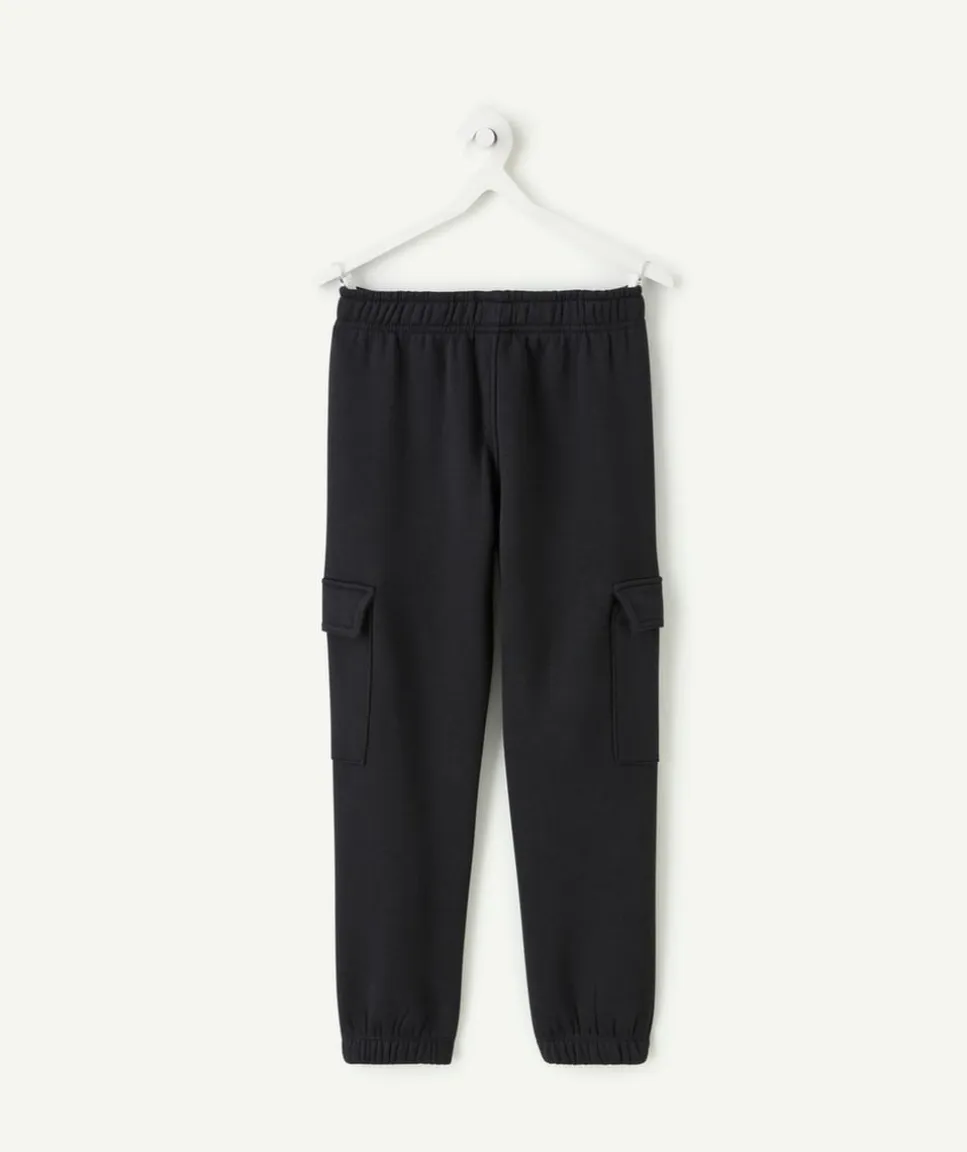 Pantalon garçon cargo noir taille élastiquée