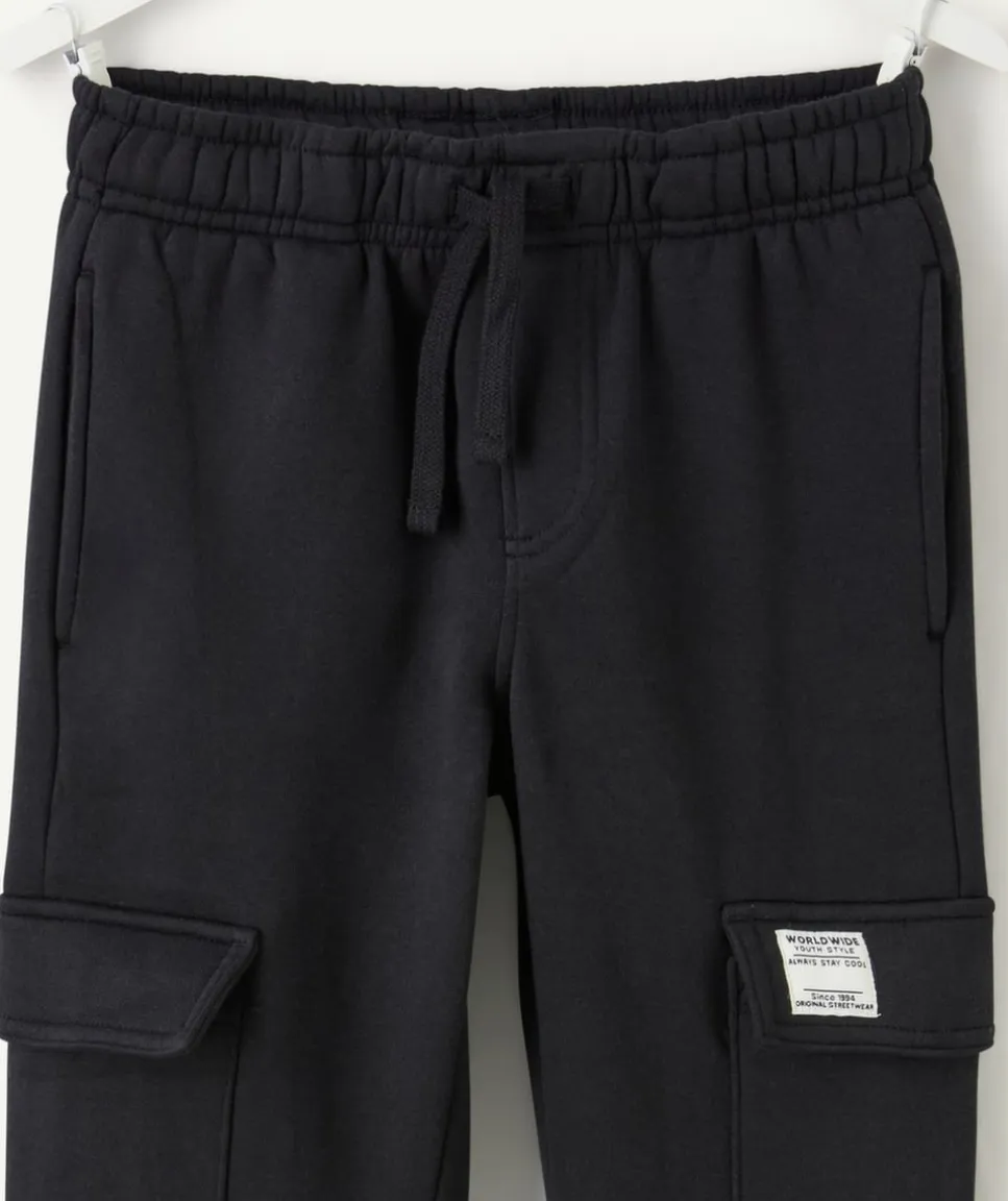 Pantalon garçon cargo noir taille élastiquée