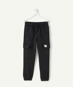 Pantalon garçon cargo noir taille élastiquée