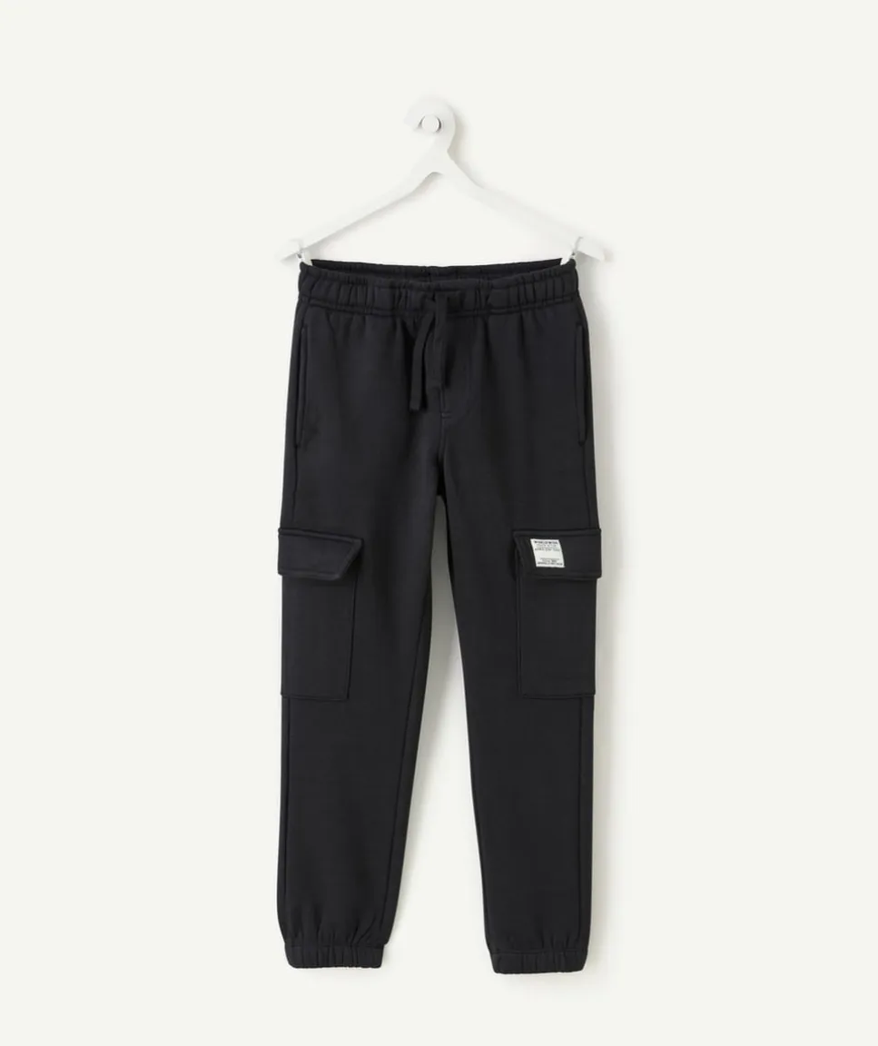 Pantalon garçon cargo noir taille élastiquée