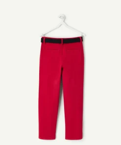 Pantalon garçon chino rouge avec ceinture