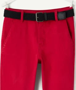 Pantalon garçon chino rouge avec ceinture