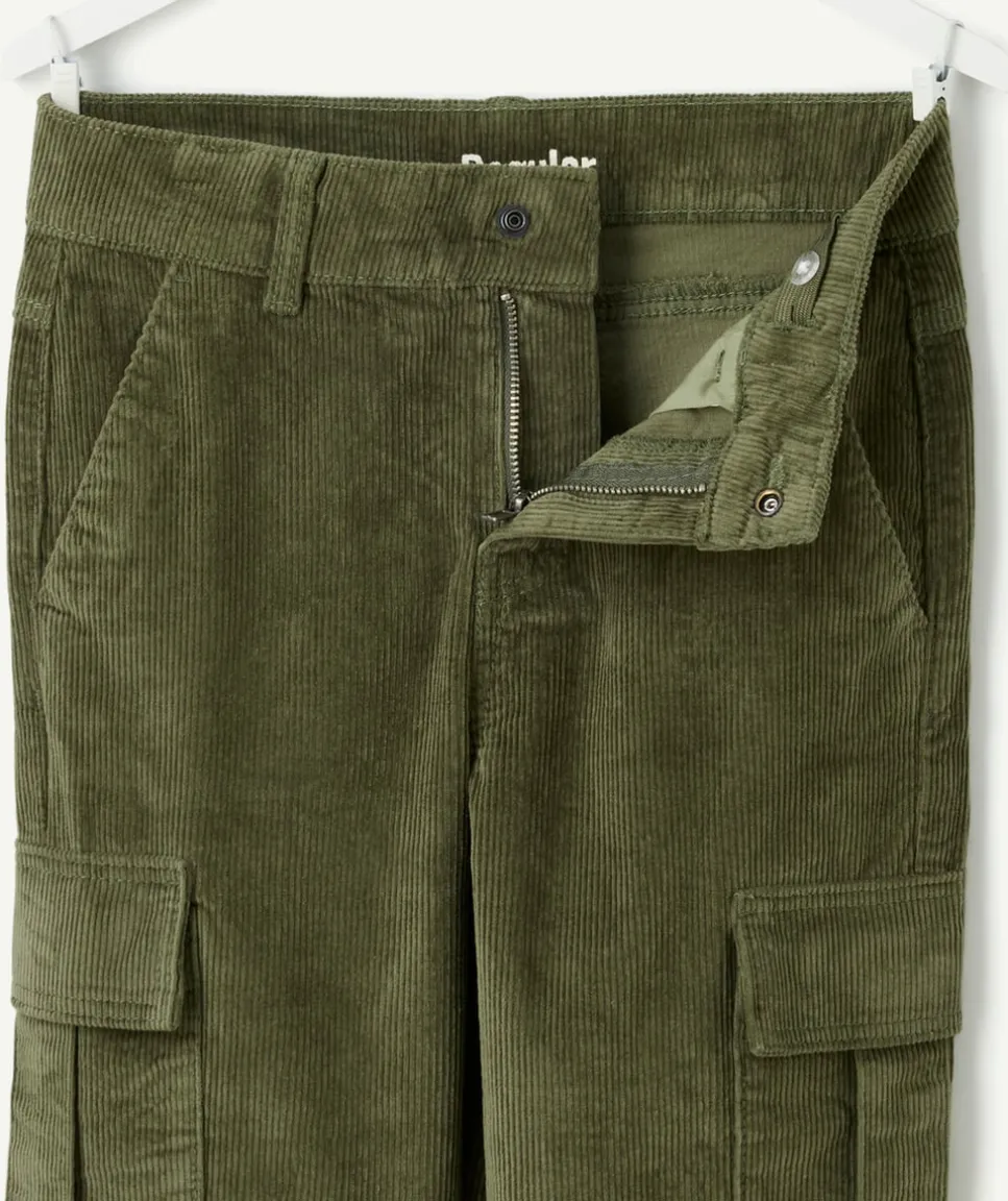 Pantalon garçon droit côtelé kaki