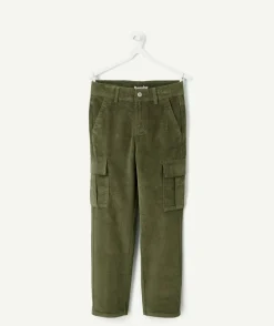 Pantalon garçon droit côtelé kaki