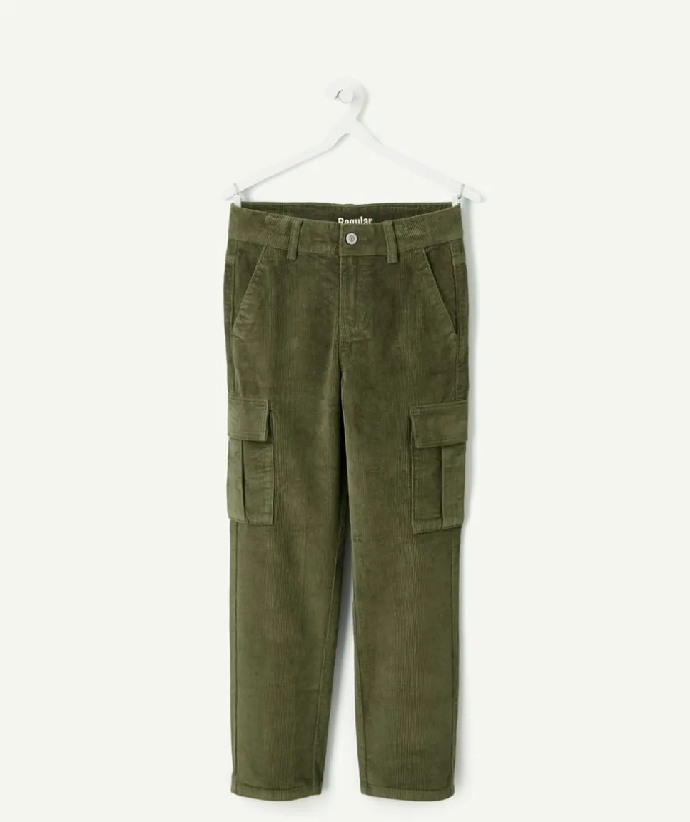Pantalon garçon droit côtelé kaki