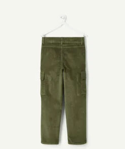 Pantalon garçon droit côtelé kaki