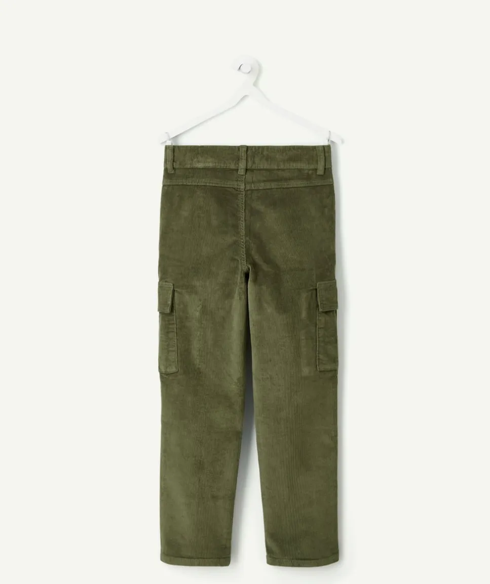 Pantalon garçon droit côtelé kaki