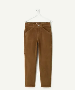Pantalon garçon droit côtelé marron