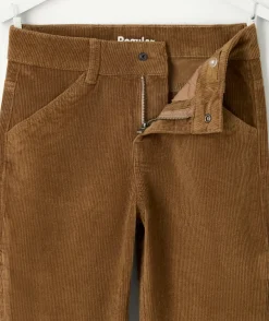 Pantalon garçon droit côtelé marron