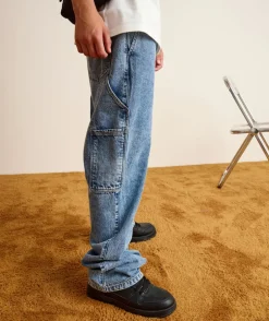 Pantalon garçon large denim foncé