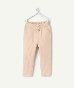 Pantalon garçon rayé beige