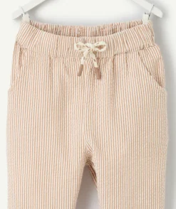 Pantalon garçon rayé beige