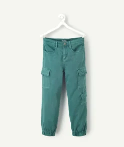 Pantalon garçon slim vert canard