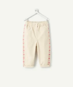 Pantalon large bébé fille écru broderies fleurs