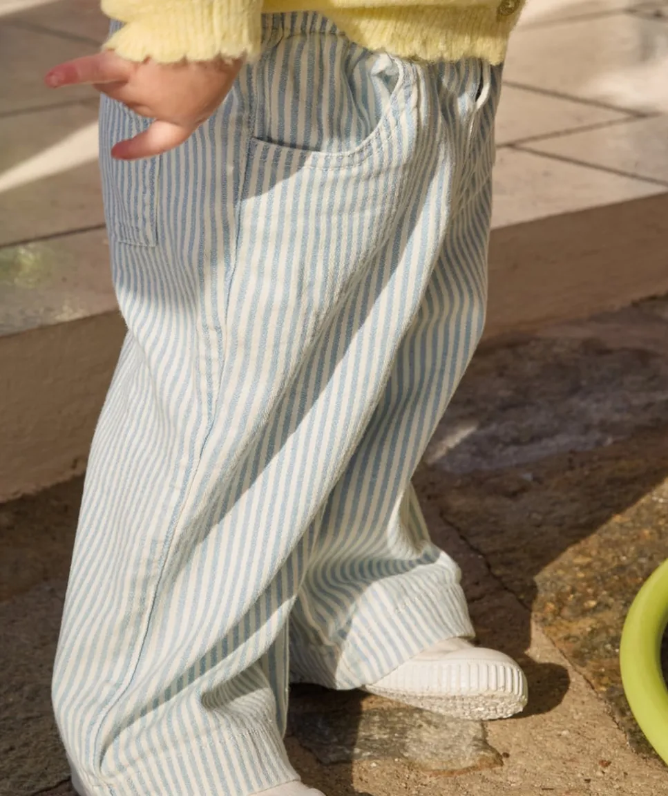 Pantalon large bébé fille rayé bleu