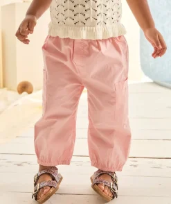 Pantalon large cargo bébé fille ultra léger rose