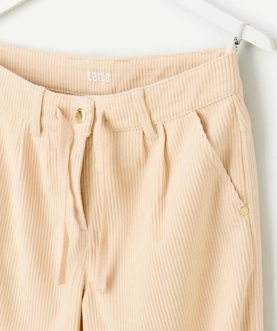 Pantalon large fille coton beige