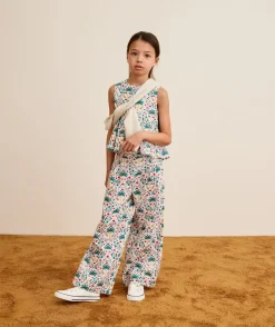 Pantalon large fille imprimé tropical multicolore