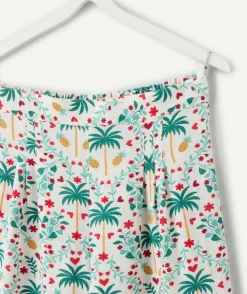 Pantalon large fille imprimé tropical multicolore