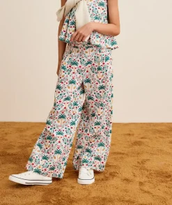 Pantalon large fille imprimé tropical multicolore