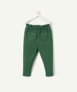 Pantalon relax bébé fille en fibres recyclées vert