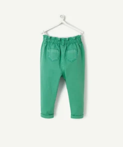 Pantalon relax bébé fille en fibres recyclées vert
