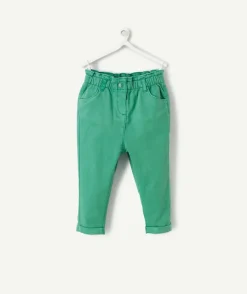 Pantalon relax bébé fille en fibres recyclées vert