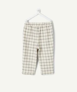 Pantalon relax bébé garçon écru à carreaux