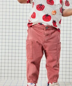 Pantalon relax bébé garçon en fibres recyclées rose avec poches