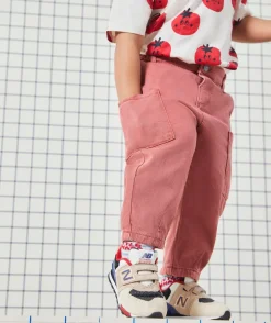 Pantalon relax bébé garçon en fibres recyclées rose avec poches